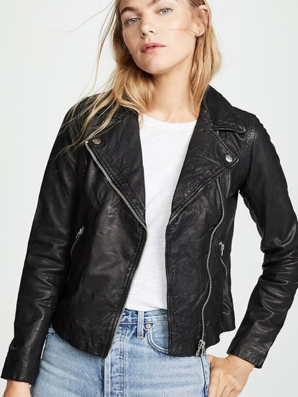 Madewell Washed Leather Motorcycle Jacket- Black